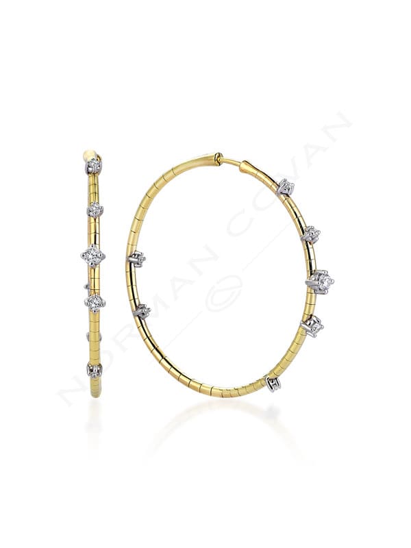 18K Yellow Gold hoops with diamond accents