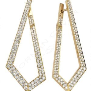 A pair of gold earrings with diamonds on them.