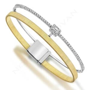 A yellow and white gold bracelet with diamonds.